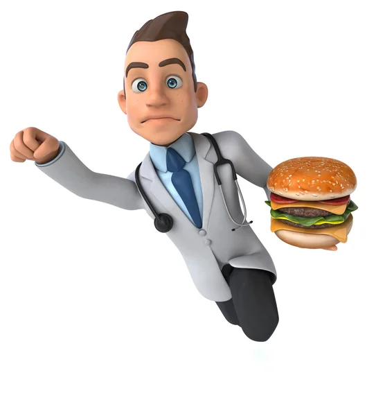 Divertido doctor con hamburguesa — Foto de Stock