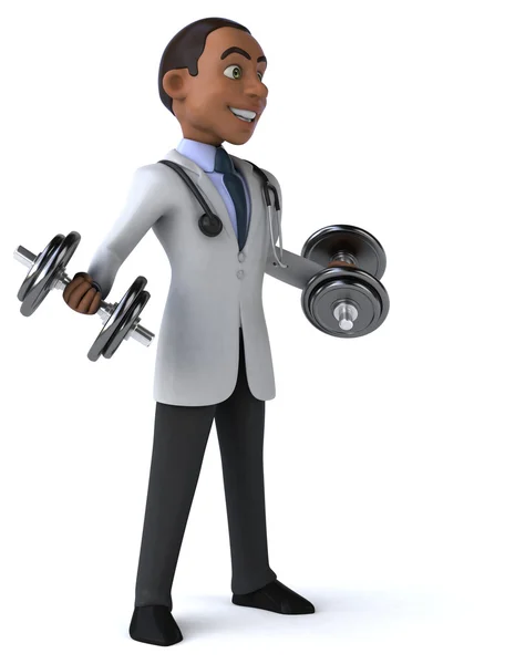 Fun doctor with weights — Stock Photo, Image