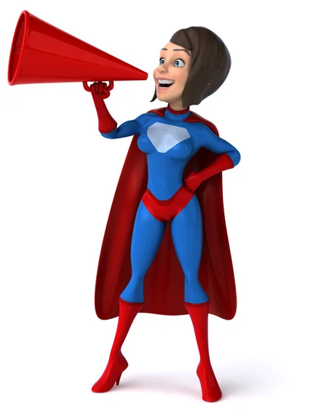 Fun female superhero and loudspeaker — Stock Photo, Image