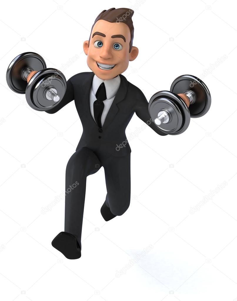 Fun businessman with weights