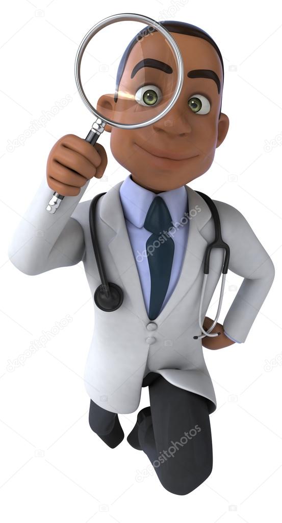 Fun doctor with magnifying glass