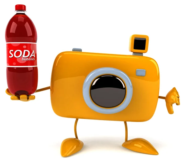 Leuke camera met fles soda — Stockfoto