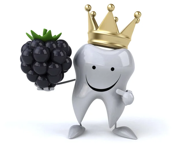 Fun tooth with crown and blackberry — Stock Photo, Image