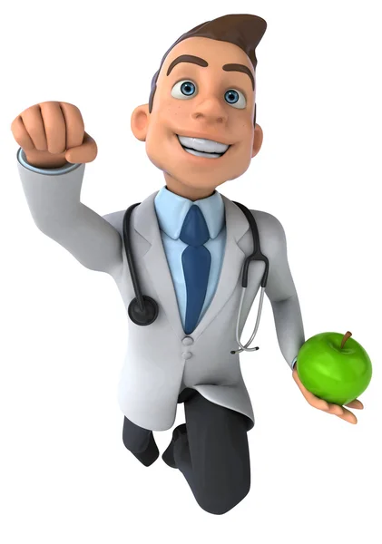 Médico divertido con una manzana —  Fotos de Stock
