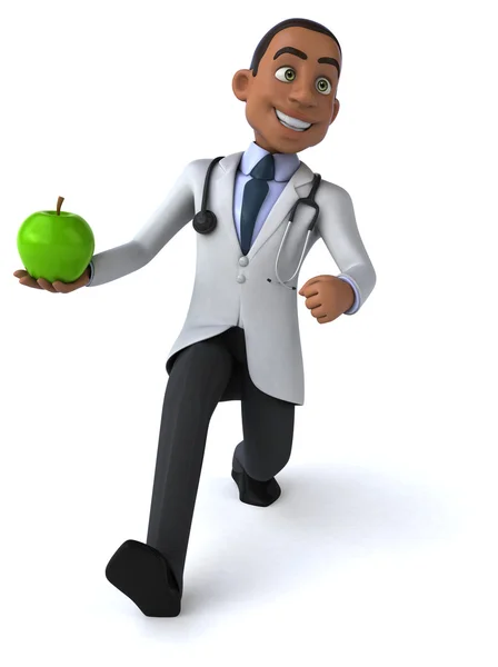 Fun cartoon doctor with apple — Stock Photo, Image