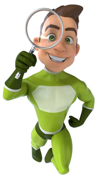 Fun superhero with magnifying glass — Stock Photo, Image