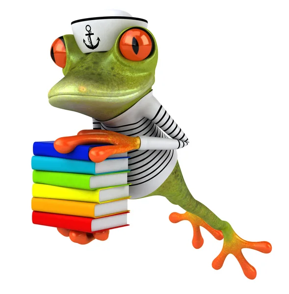 Zábavné žába námořník s knihami — Stock fotografie