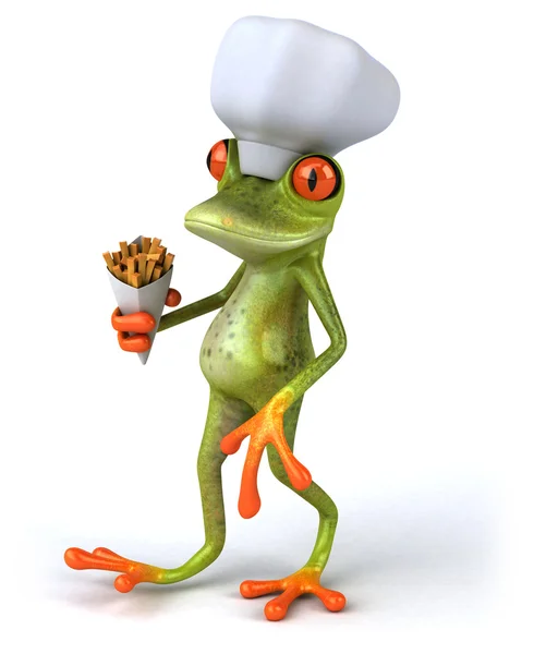 厨师青蛙配炸薯条 — 图库照片