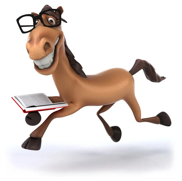 Cavalo divertido dos desenhos animados com livro — Fotografia de Stock