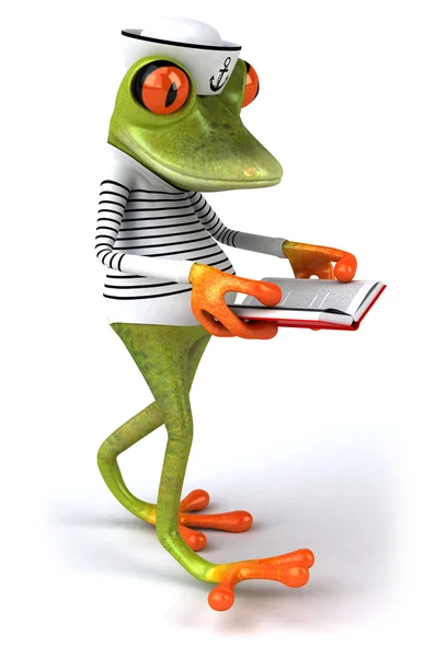 Fun frog sailor with book — Stock Photo, Image