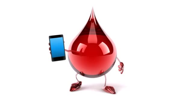 Cartoon goccia di sangue con il telefono — Video Stock