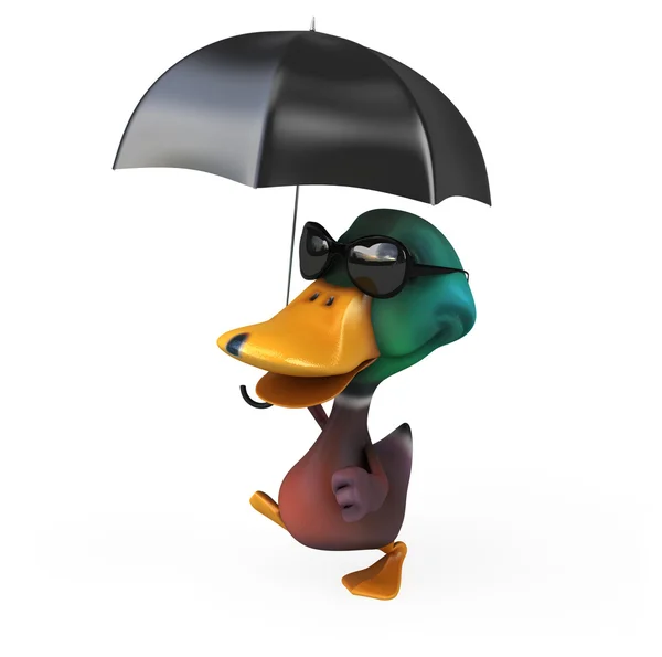 Fun duck with umbrella — Stock Photo, Image