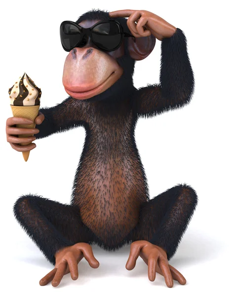 Macaco divertido com sorvete — Fotografia de Stock