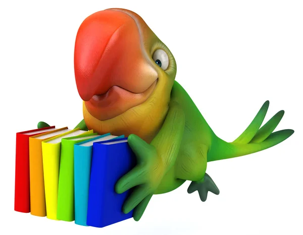 Fun parrot with books — Stock Photo, Image