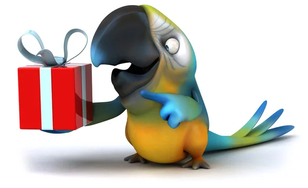 Papoušek 3d s dárek — Stock fotografie