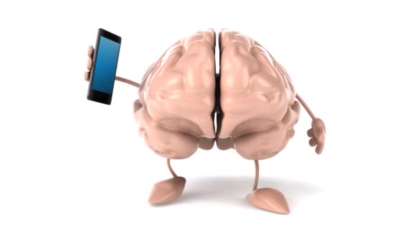 Cervello divertente con telefono — Video Stock