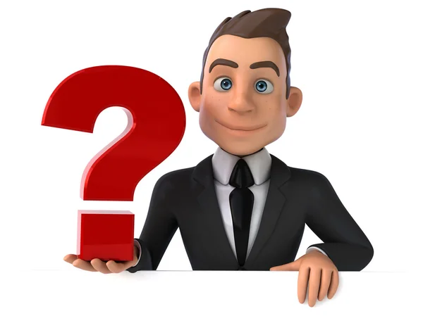 Fun businessman with question mark — Stock Photo, Image