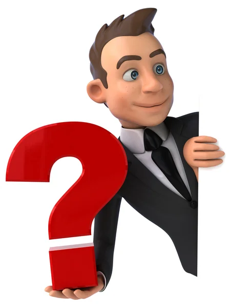 Fun businessman with question mark — Stock Photo, Image