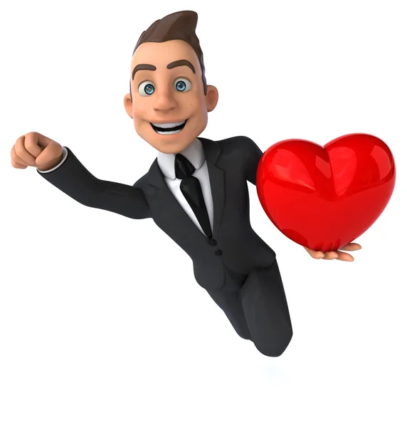 Uomo d'affari divertente con cuore rosso — Foto Stock