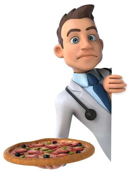 Médecin de dessin animé amusant avec pizza — Photo