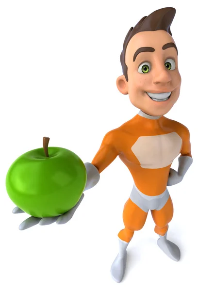 Bir elma ile eğlenceli süper kahraman — Stok fotoğraf