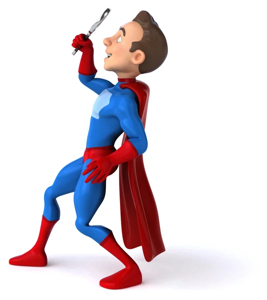 Süper kahraman büyüteç ile eğlenceli — Stok fotoğraf