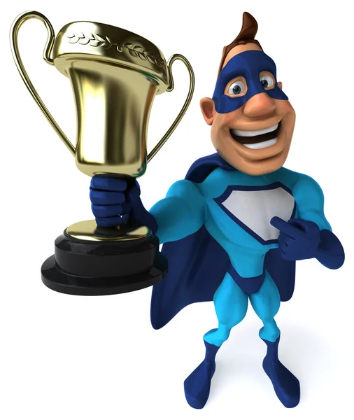 Веселый супергерой с трофеем — стоковое фото