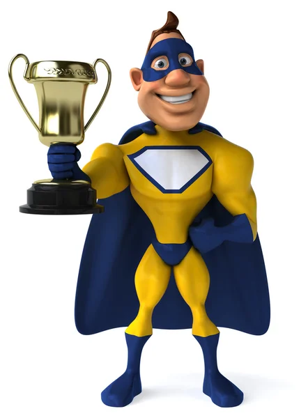 Fun superhero with trophy — Stock Photo, Image