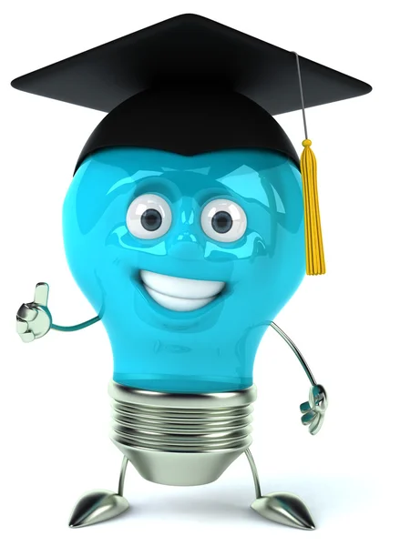 Fun light bulb in square academic cap — Stock Photo, Image