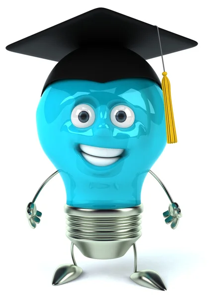 Fun light bulb in square academic cap — Stock Photo, Image