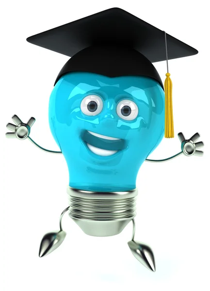 Fun light bulb in square academic cap — Stock Photo, Image