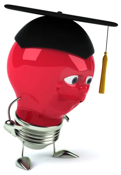 Fun light bulb in square academic cap — Stock Photo, Image