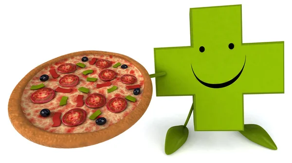 Pharmacy cross with pizza — Stock Photo, Image