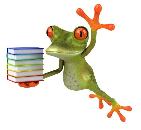 Zábavné žába s knihami — Stock fotografie