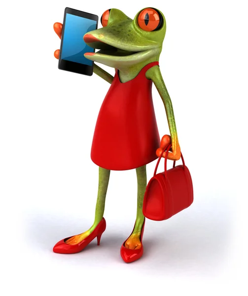 Zábavné žába v červených šatech s telefonem — Stock fotografie