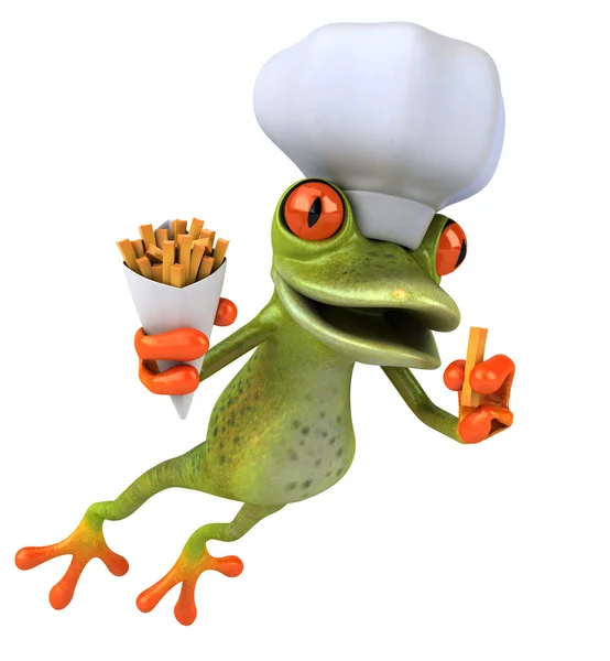 Frog 3d animated with french fries — Stock Photo, Image