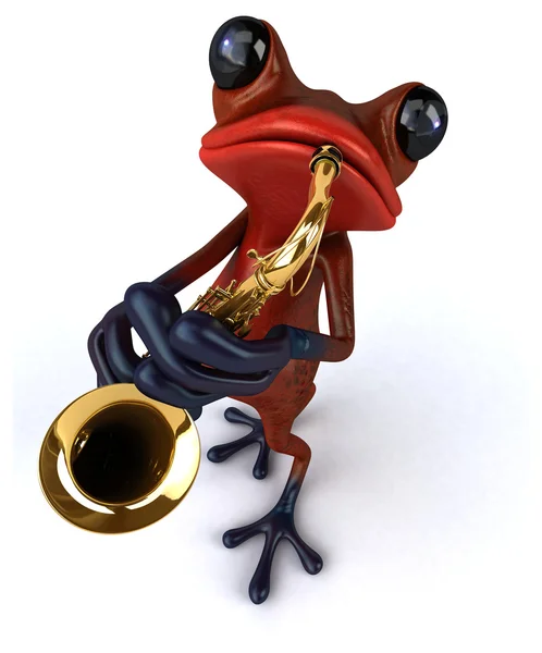 Zabawne czerwony żaba z saksofon — Zdjęcie stockowe