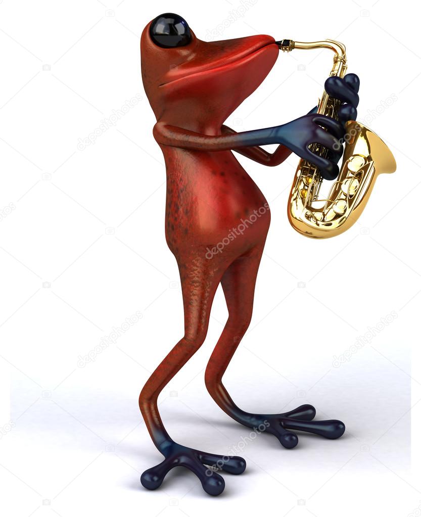 Fun red Frog with saxophone