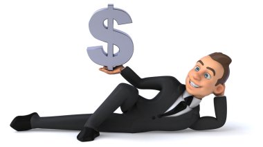 Dolar işareti olan eğlenceli iş adamı