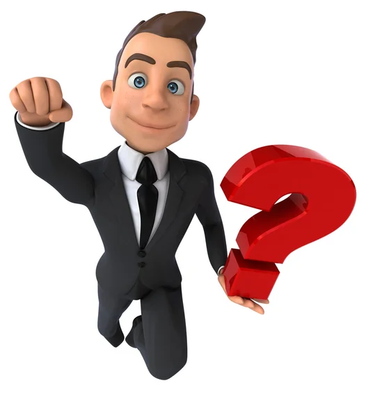 Fun businessman with question mark — Stock Photo, Image