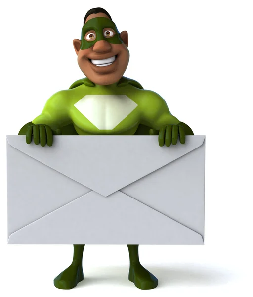 Fun superhero with letter — Stock Photo, Image