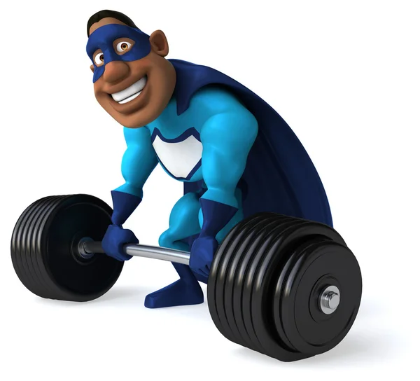 Fun superhero with weights — Stock Photo, Image