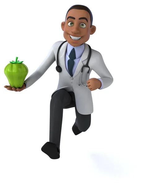 Fun doctor with green pepper — Stock Photo, Image