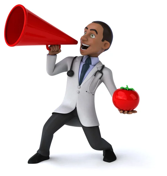 Zábavné kreslené doktor s rajčaty — Stock fotografie