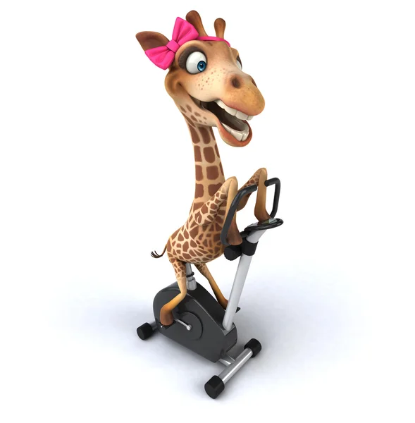 Girafa divertida trabalhando em bicicleta — Fotografia de Stock