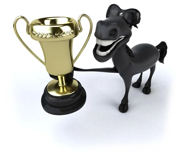 Fun horse with trophy — Stock Photo, Image