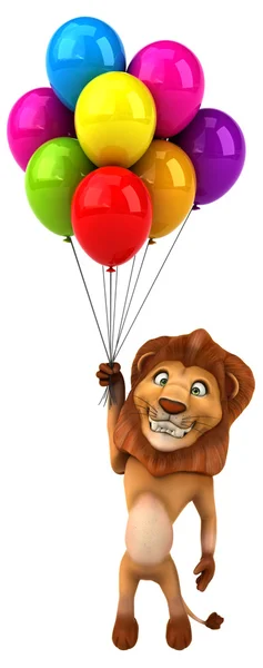 Веселый лев с воздушными шарами — стоковое фото