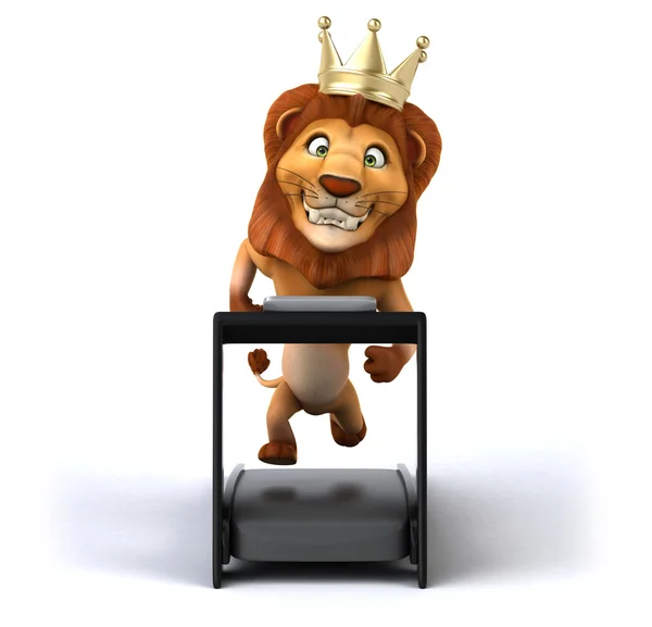 Fun lion on a treadmill — Stock Photo, Image