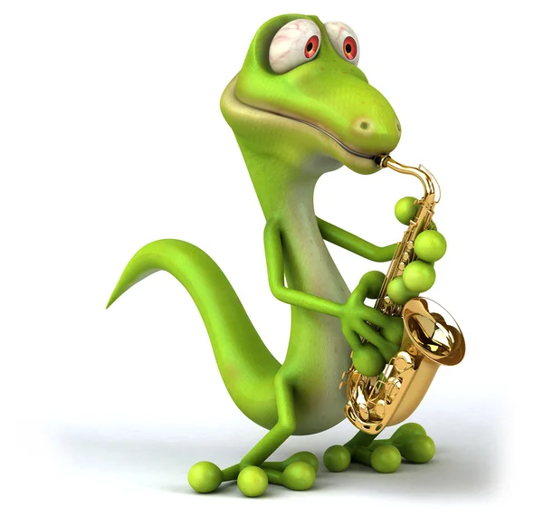 Lagarto divertido com saxofone — Fotografia de Stock