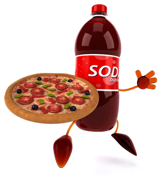 Cartoon fles soda met pizza — Stockfoto